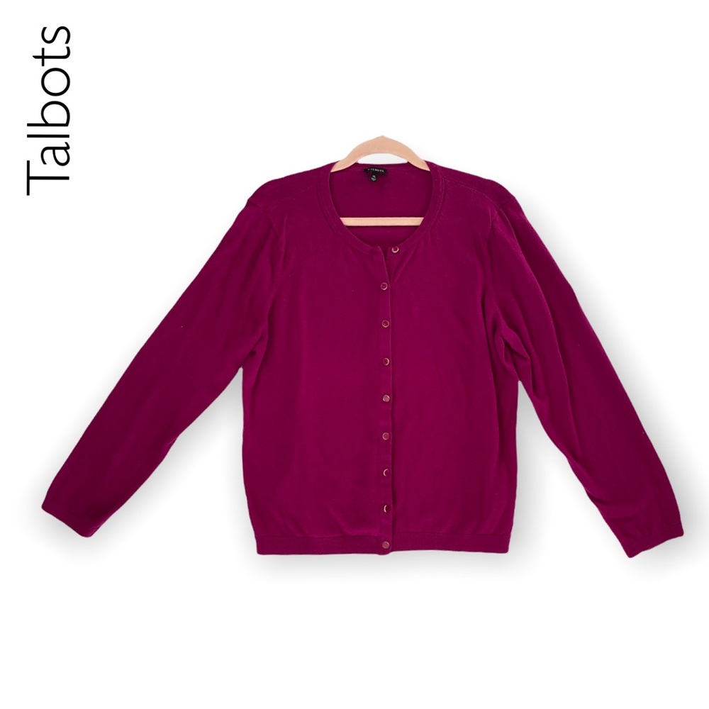 Talbots Magenta Pink Purple Long Sleeve Cardigan Sweater Size XL